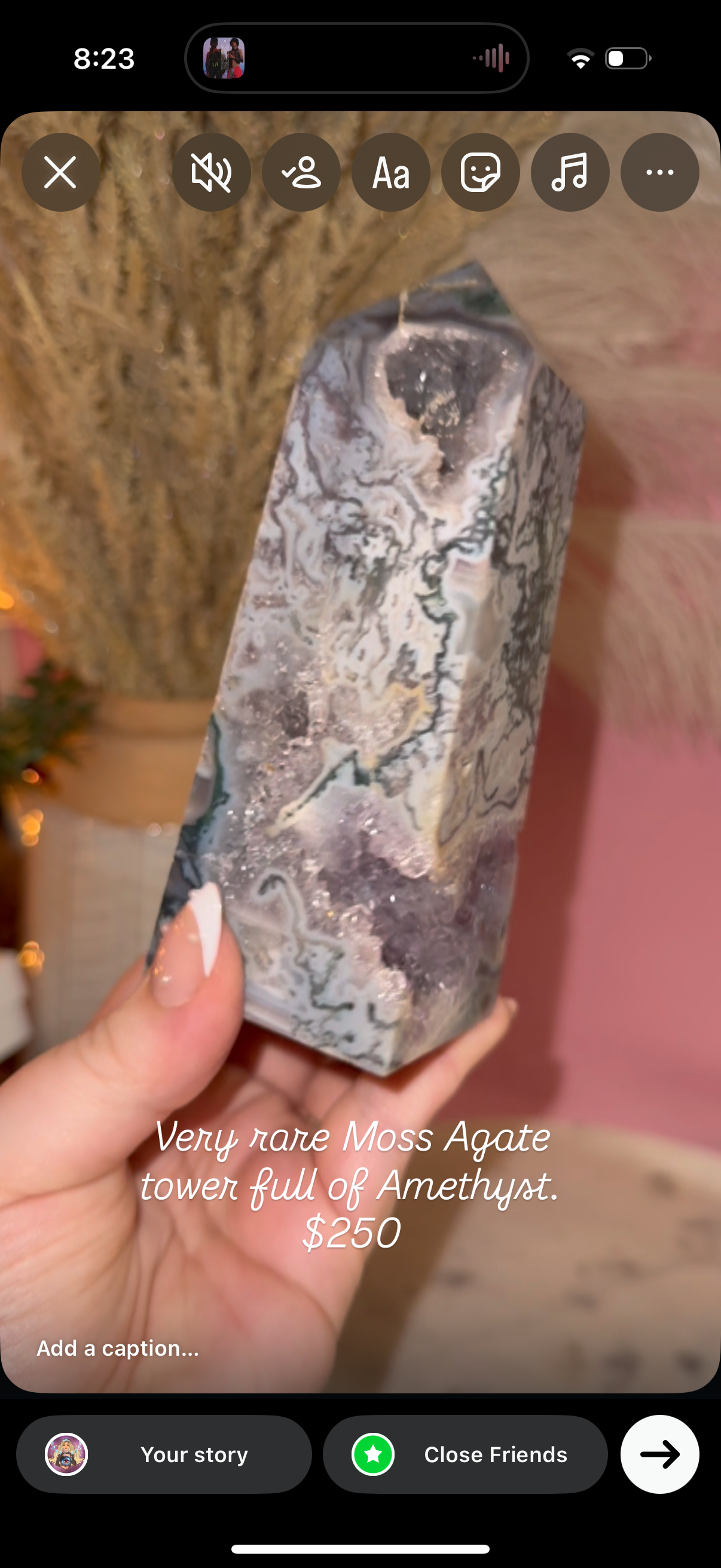 Moss Agate tower with Amethyst
