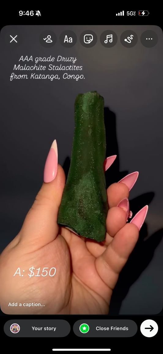 Druzy malachite stalactite.