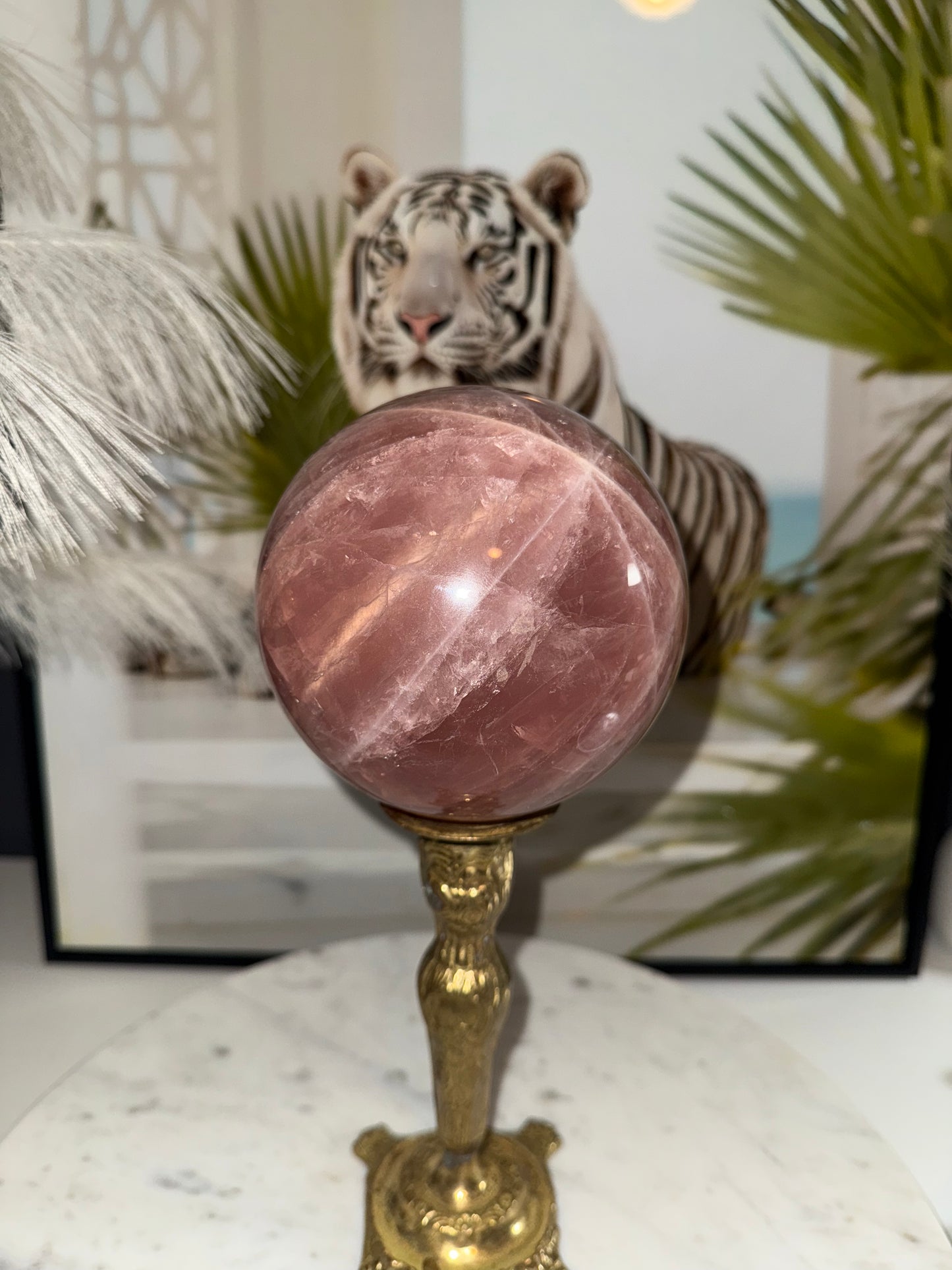 5 lbs 112 mm deep pink/ lavender star rose quartz sphere.