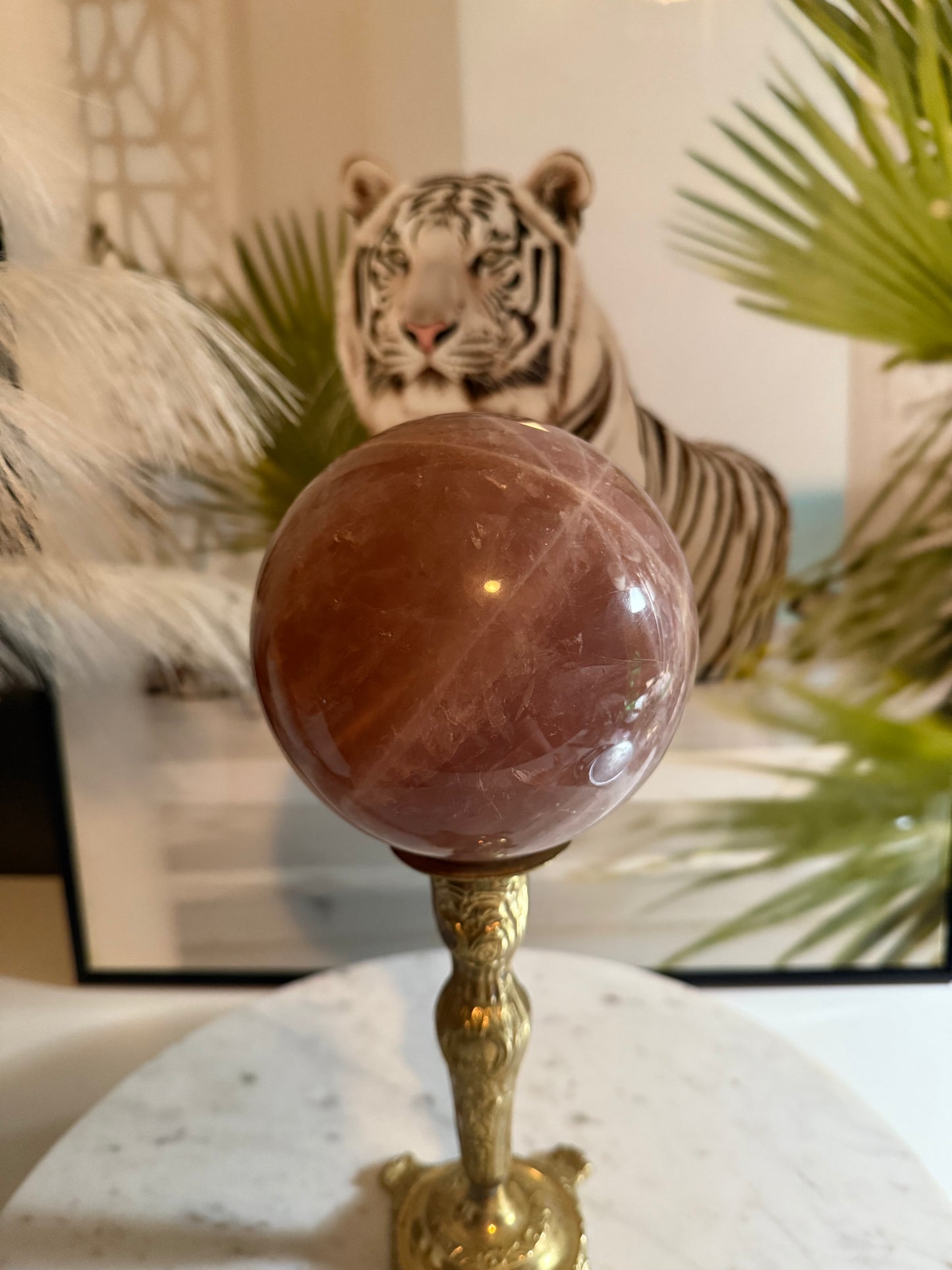 5 lbs 112 mm deep pink/ lavender star rose quartz sphere.