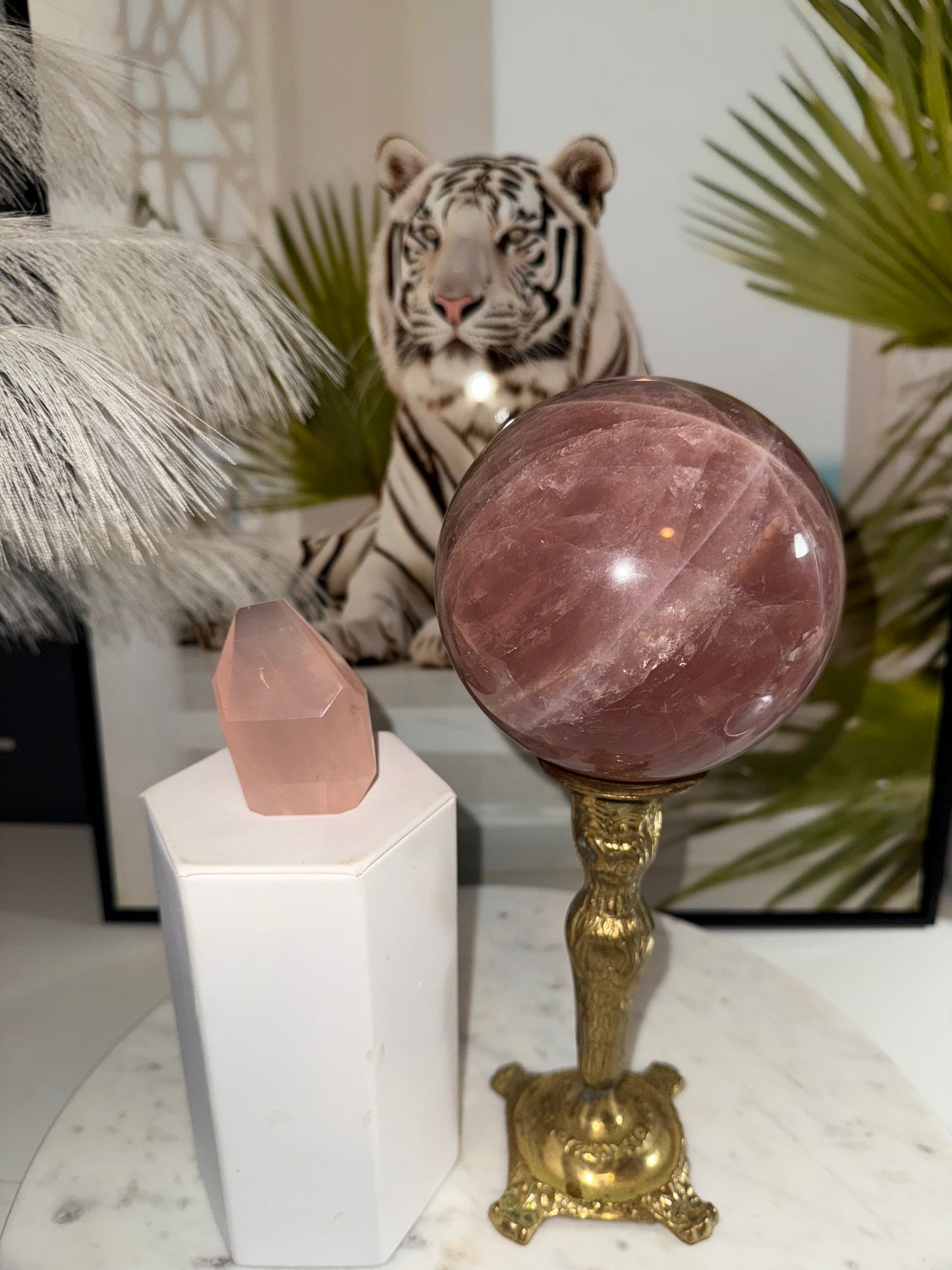 5 lbs 112 mm deep pink/ lavender star rose quartz sphere.