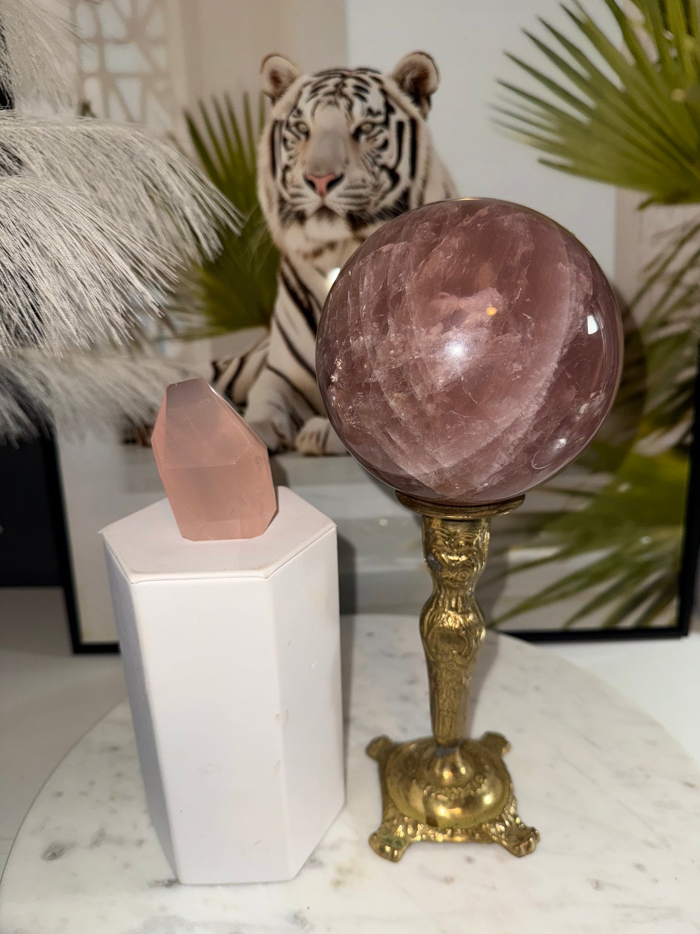 5 lbs 112 mm deep pink/ lavender star rose quartz sphere.
