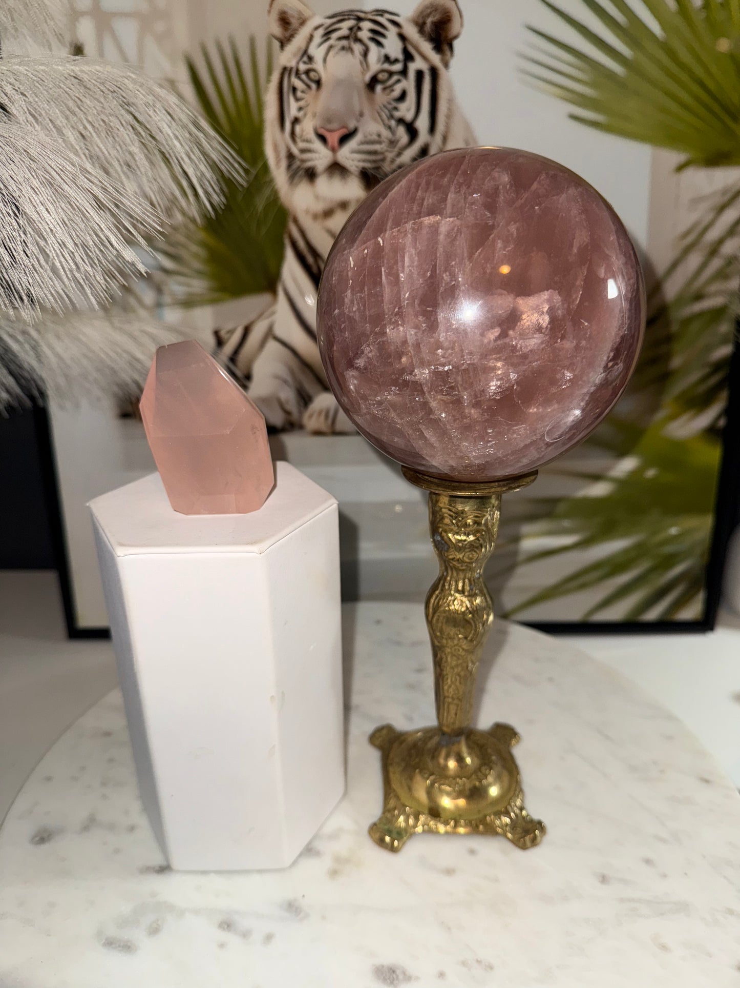 5 lbs 112 mm deep pink/ lavender star rose quartz sphere.