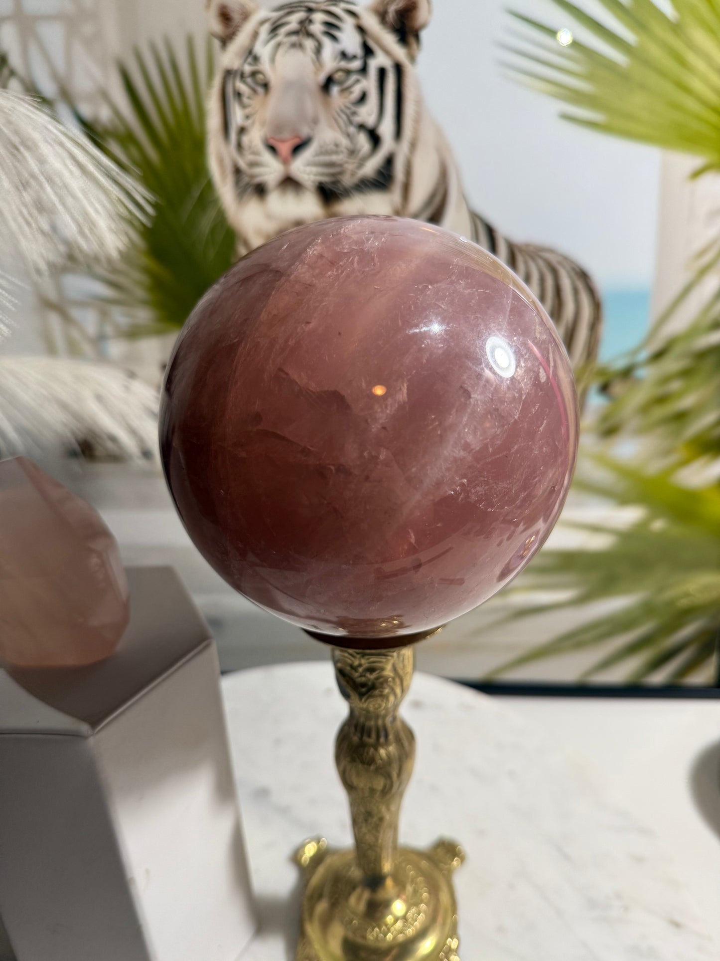 5 lbs 112 mm deep pink/ lavender star rose quartz sphere.