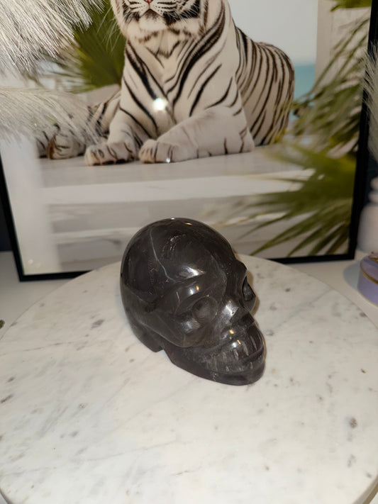 5 lb Star blue black rose Quartz skull.