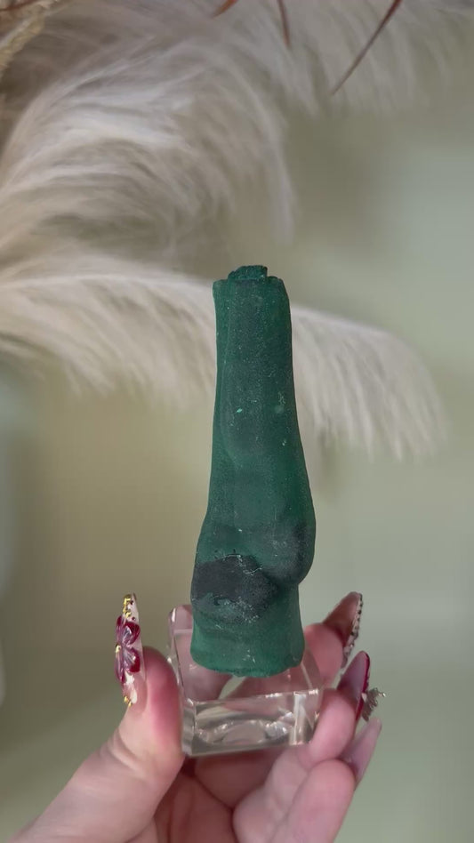 Sparkly druzy Malachite stalactite.