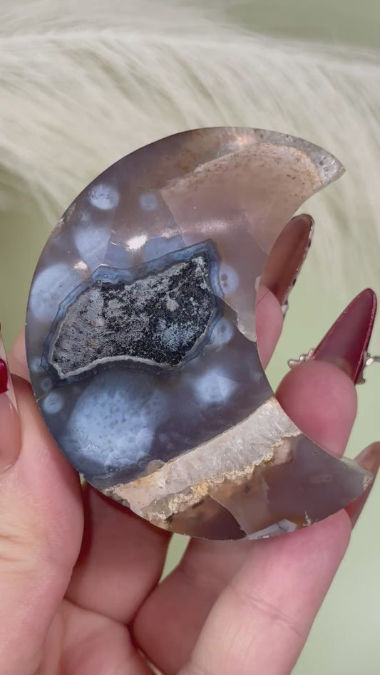 Brazil agate moon with navy druzy.