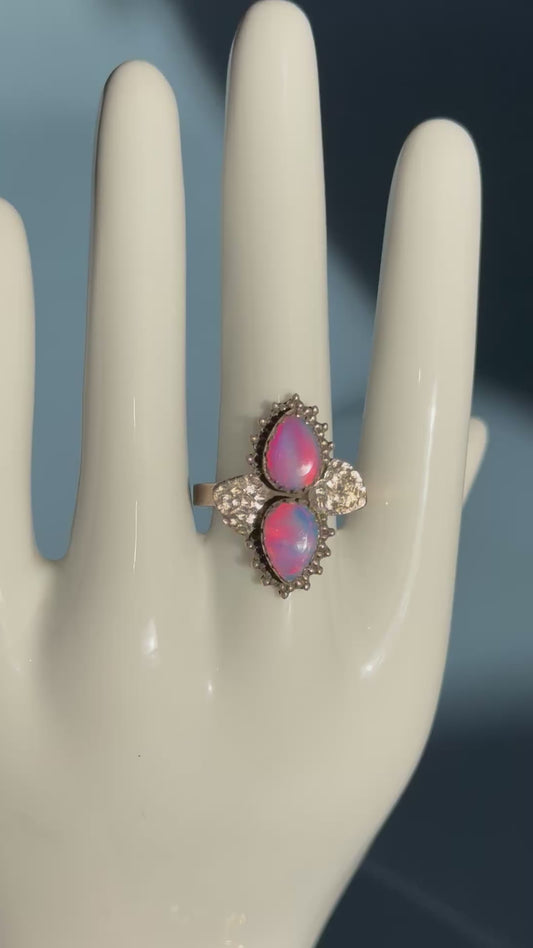 Sterling silver Pink Aurora Opal ring size 9.