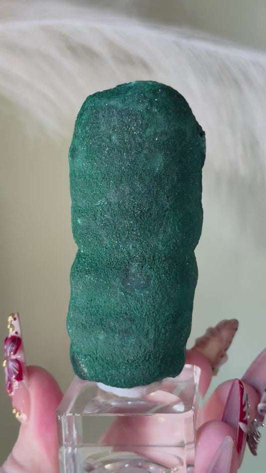 Sparkly druzy Malachite stalactite.
