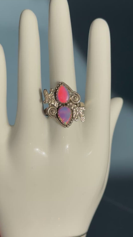 Sterling silver Pink Aurora Opal ring size 10.