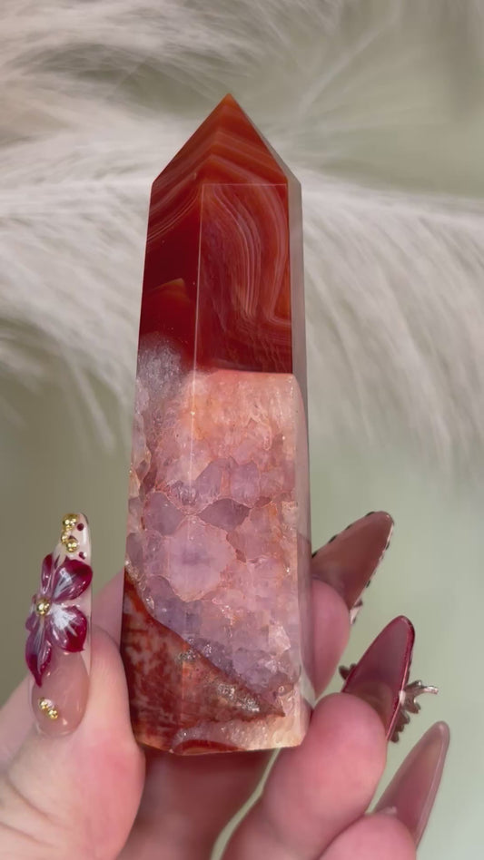 Rare Carnelian with Amethyst tower.