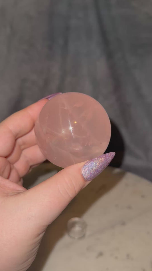 High grade STAR Rose Quartz sphere with rainbows.