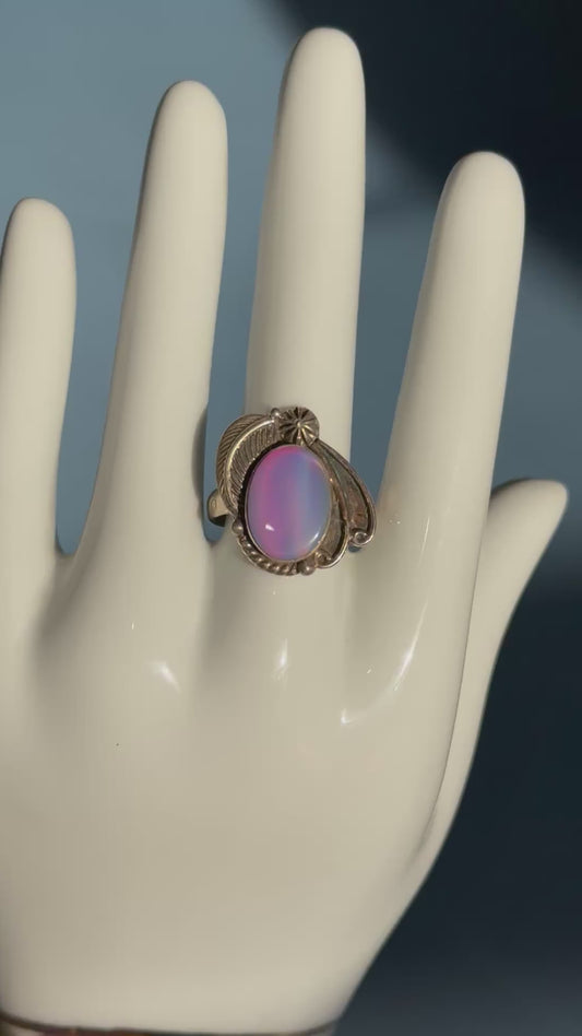 Sterling silver Pink Aurora Opal ring size 9.