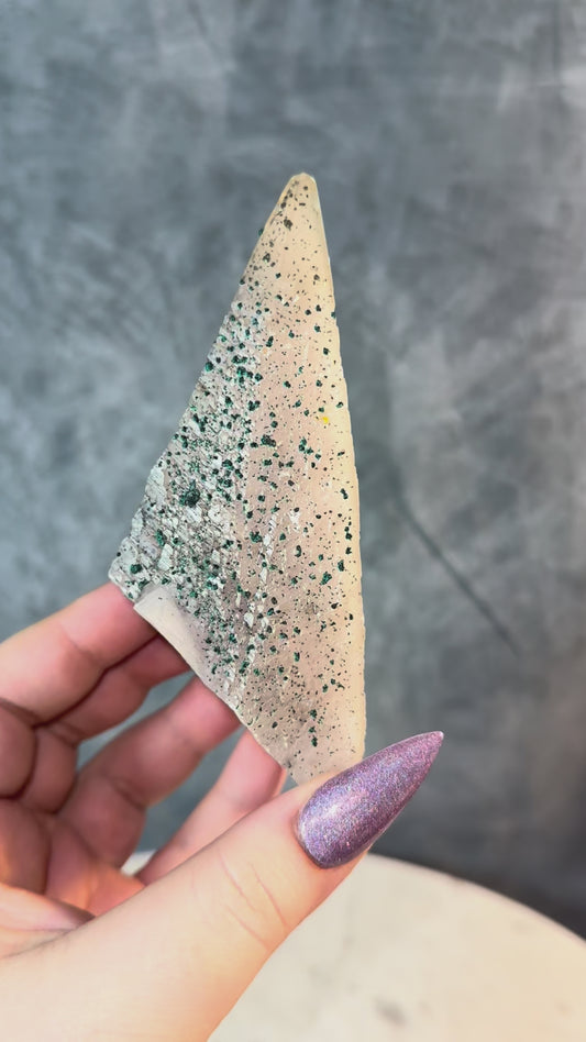 Etched Dogtooth Calcite Malachite Pyrite inclusions.
