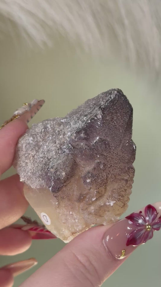 Champagne Dogtooth Calcite with Yttrium Fluorite micro druzy & Selenite crystals.