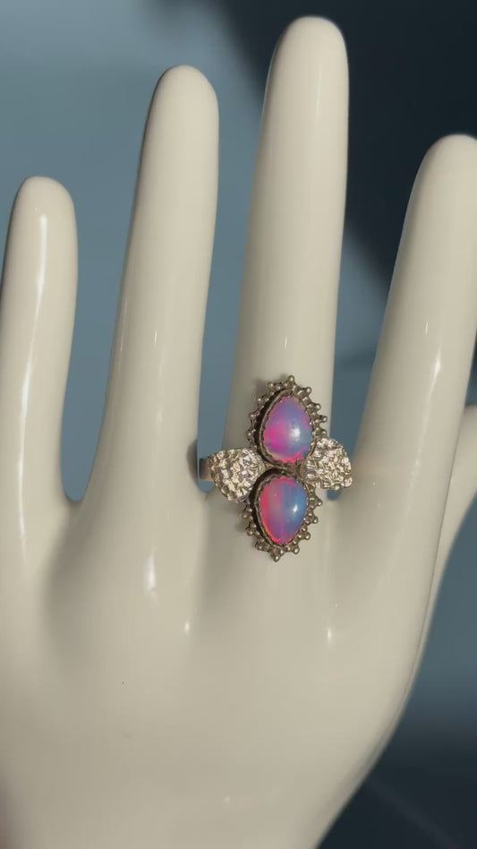 Sterling silver Pink Aurora Opal ring size 9.