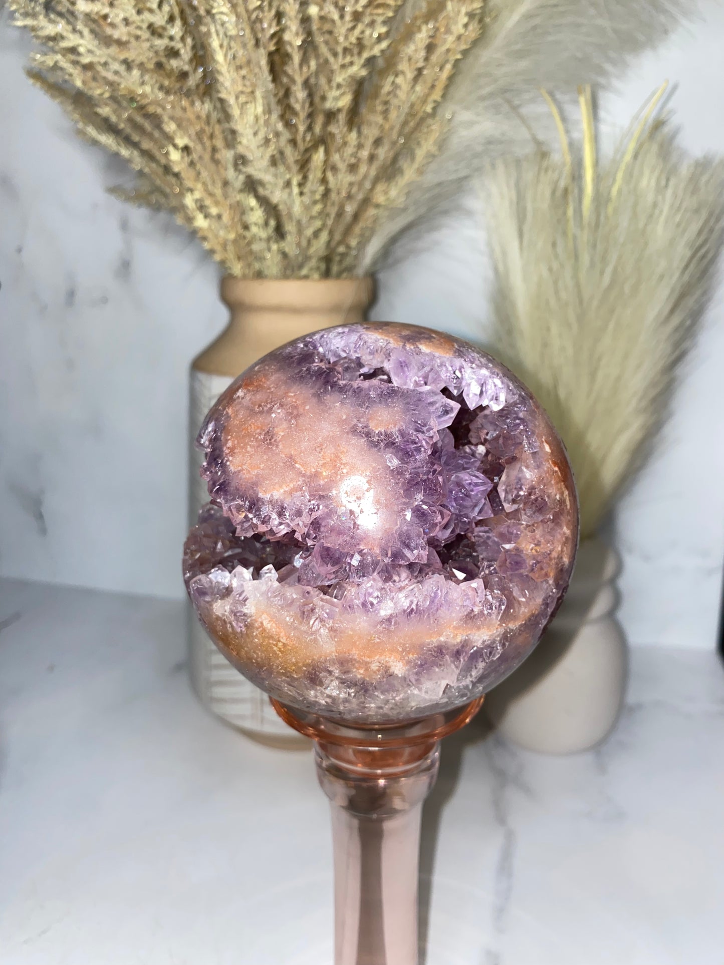 High quality pink amethyst sphere. (Large.)