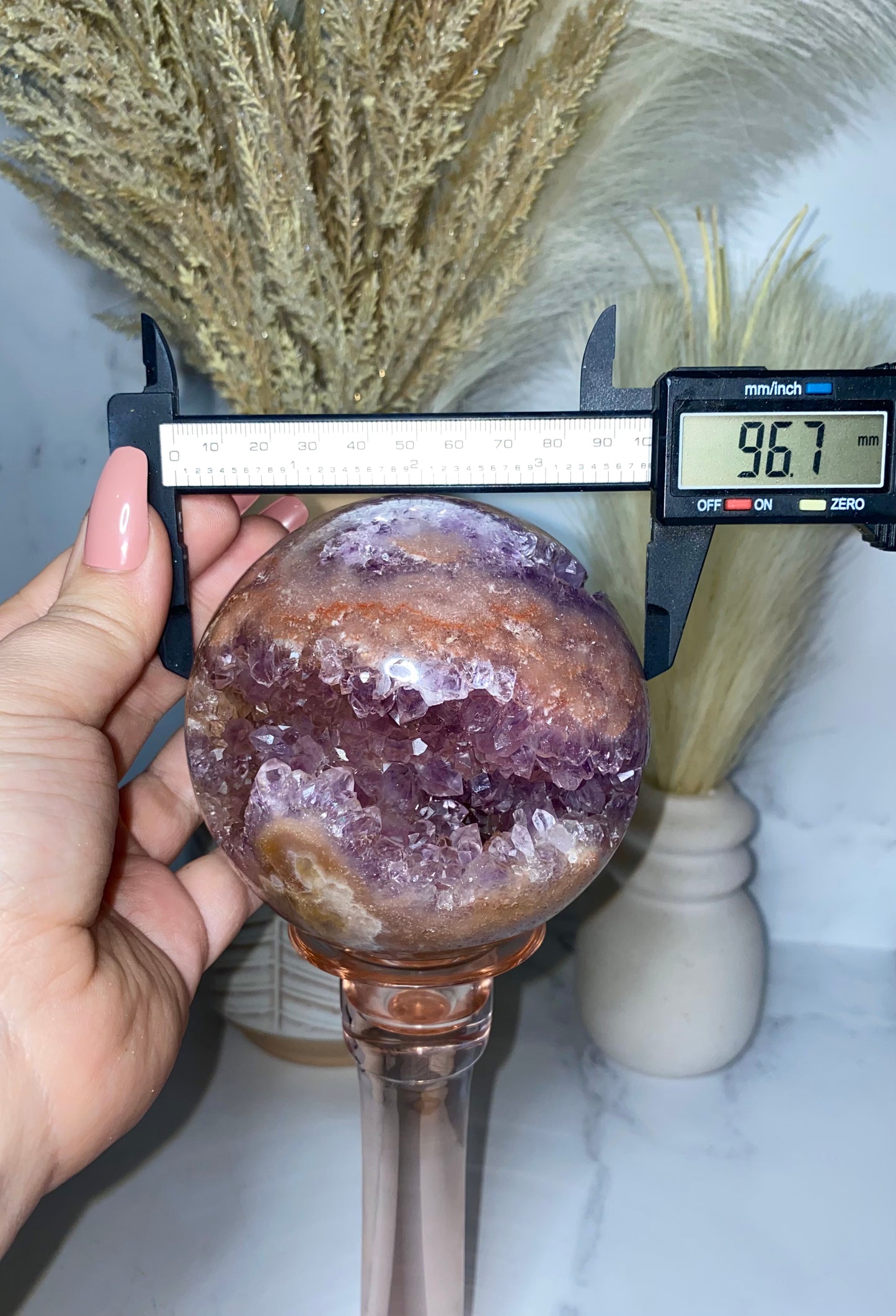 High quality pink amethyst sphere. (Large.)